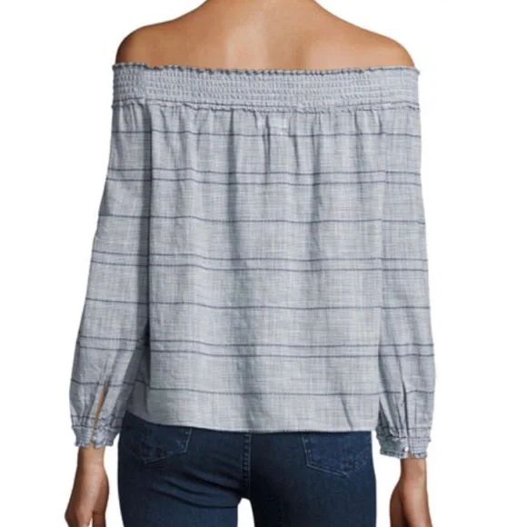 Rag & Bone Drew Blue Striped Off the Shoulder Top L - Picture 2 of 10